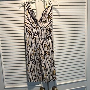 Diane Von Furstenberg Backless Dress with Elegant Black and Yellow Leaf Design